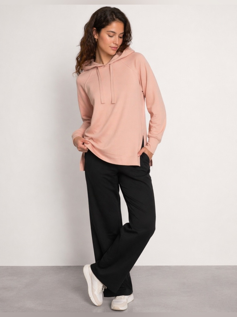 COS Blush Pink Oversized Hoodie Side Slit Minimalist Cotton Blend Pullover S